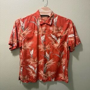 Men’s XL Tommy Bahama 100% Silk Orange Tropical Floral Hawaiian Shirt